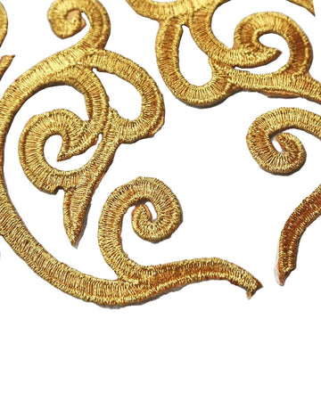 5 Pairs Embroidered Fancy Baroque Applique Swirl Iron on Patches Scroll Badge with Gold Trimming for Wedding Gown