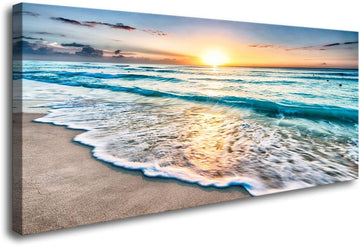 S02250 Canvas Prints Wall Art Beach Sunset Ocean Waves Nature Pictures Stretched Canvas Wooden Framed Bedroom and