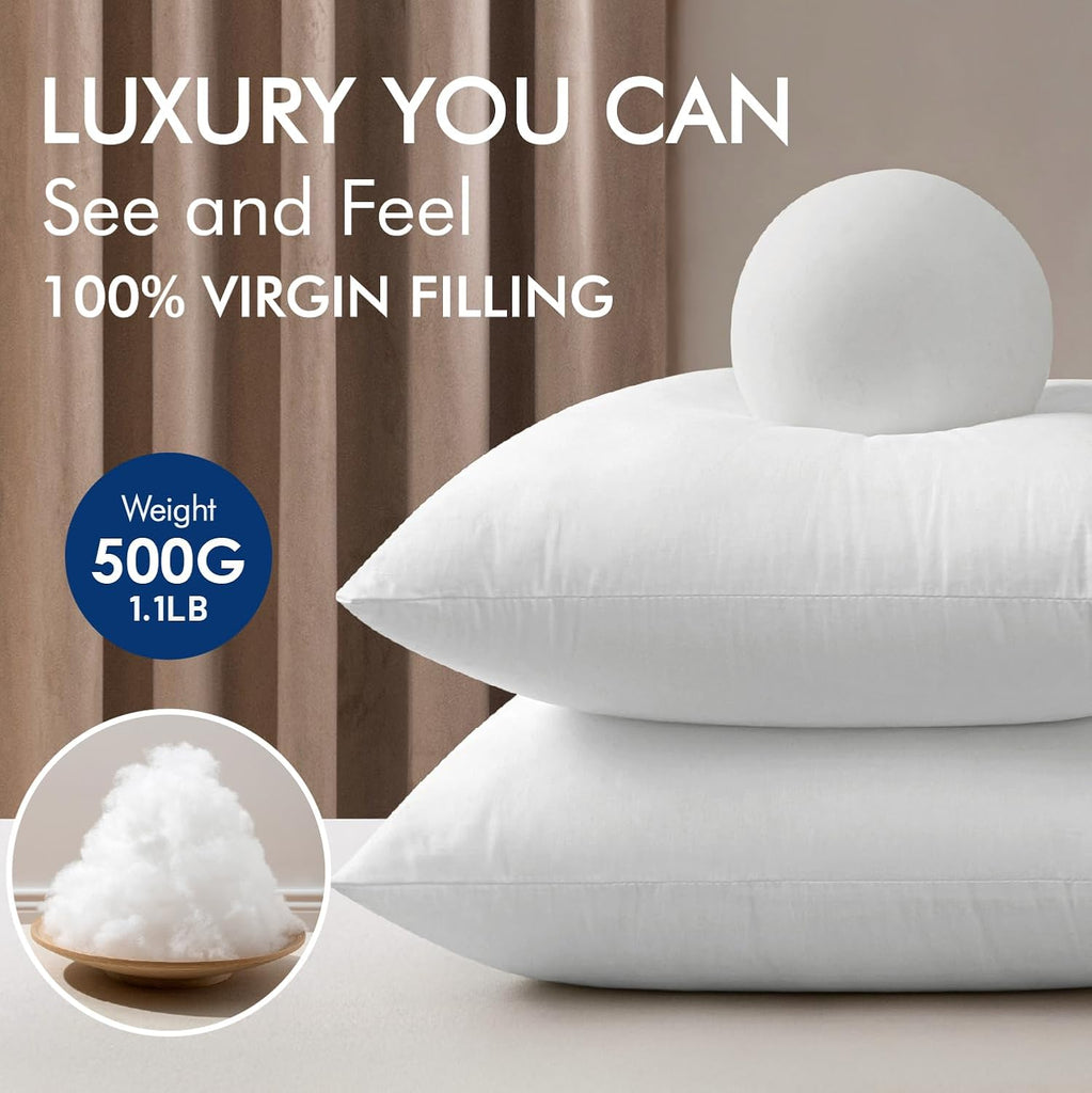 12x20 Pillow Inserts Set 2 100% Virgin Microfiber with Cotton Cover - Set of 2