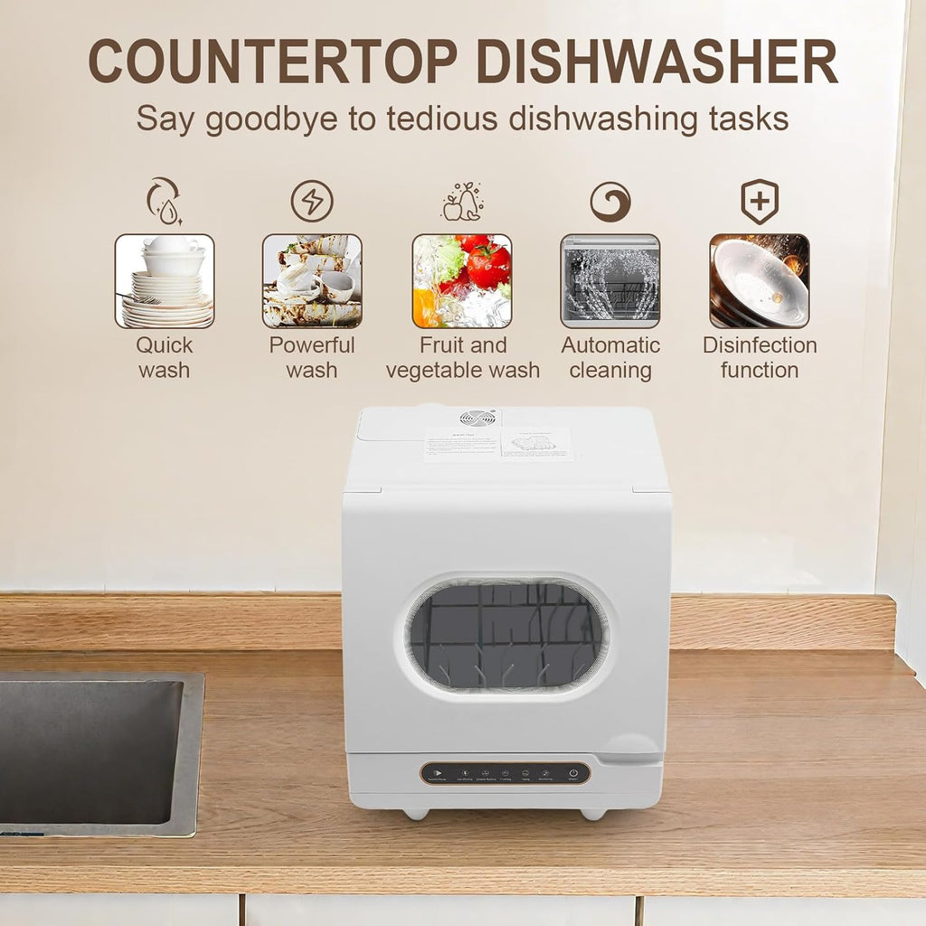 Countertop Dishwasher, 800W 110V Mini Dishwasher Low Noise Portable Dish Washer With 5intelligent Washing Functions