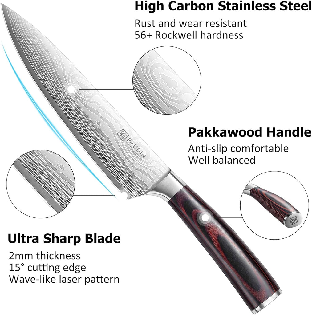 Kitchen Knife Set, 3 Piece High Carbon Stainless Steel Professional Chef Knife Set with Ultra Sharp Blade & Wooden