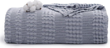 Cooling Cotton Waffle Weave Throw Blanket - Lightweight Breathable Blanket of 50% Rayon Derived from Bamboo for Hot