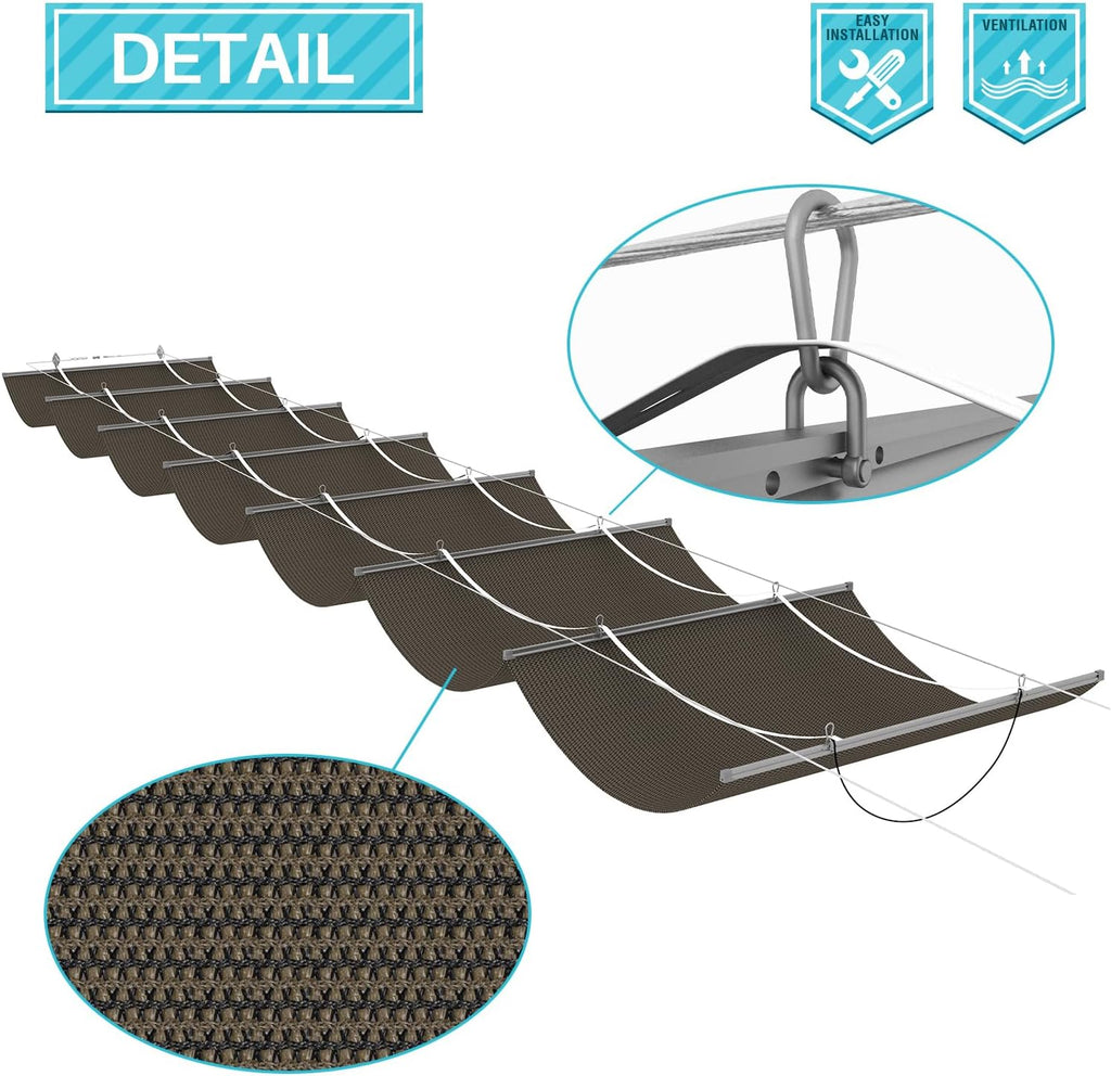 7'Wx16'L Pergola Shade Cover Retractable Shade Awning Slide Flexible Canopy Deck Porch Hang Down U Shape Wave Shade