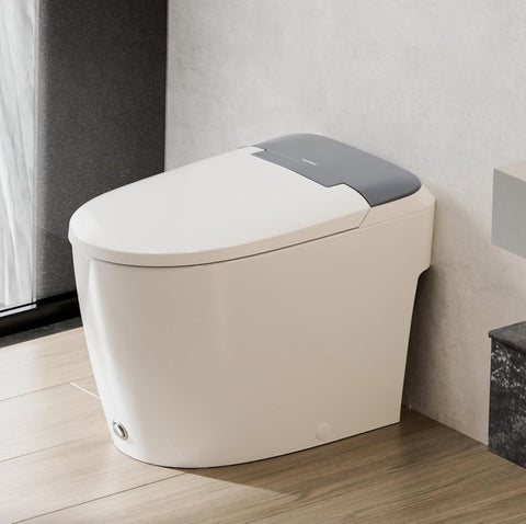 Non-Electric Elongated Smart Toilet with Built-In Bidet, Powerful Flush System, ADA Comfort Height, Soft Open and Close Lid, Air Pressure-Assisted Flush