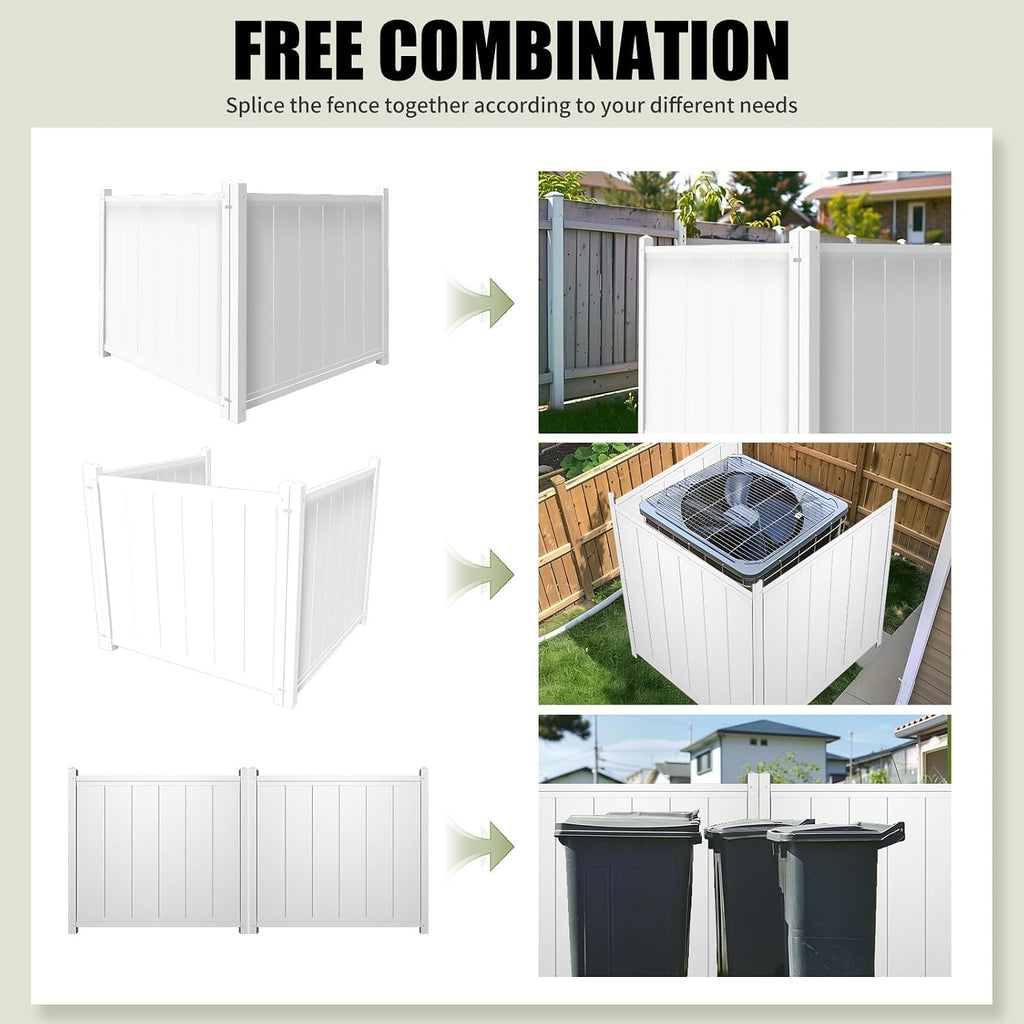 Air Conditioner Fence, 48" H x 52" W Outdoor Privacy Fence White Vinyl Fence Screen Trash Can Enclosure for Outside