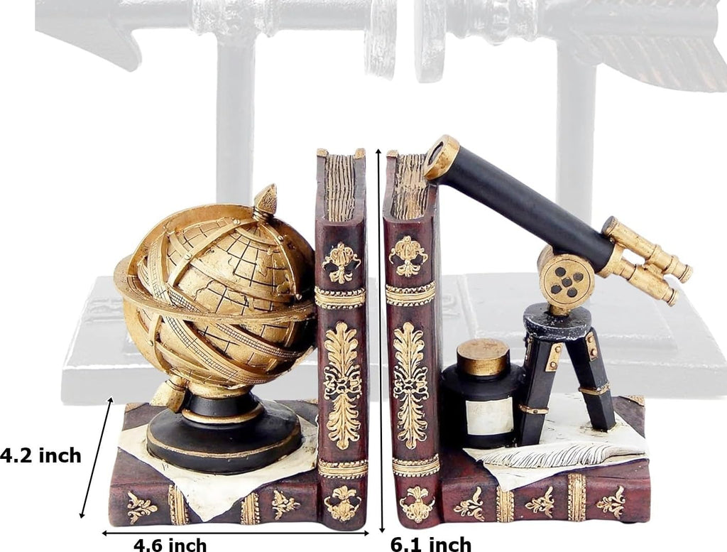 Galileo Bookends, Telescope, Globe, Armillary Sphere, Astronomy - Set of 2