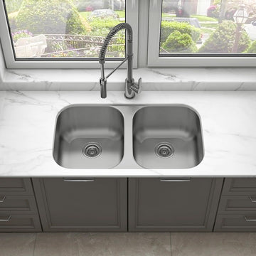 32" x 18" x 9" Undermount Double Bowl Kitchen Sink with 18 Gauge 304 Stainless Steel Satin Finish (Sink Only)