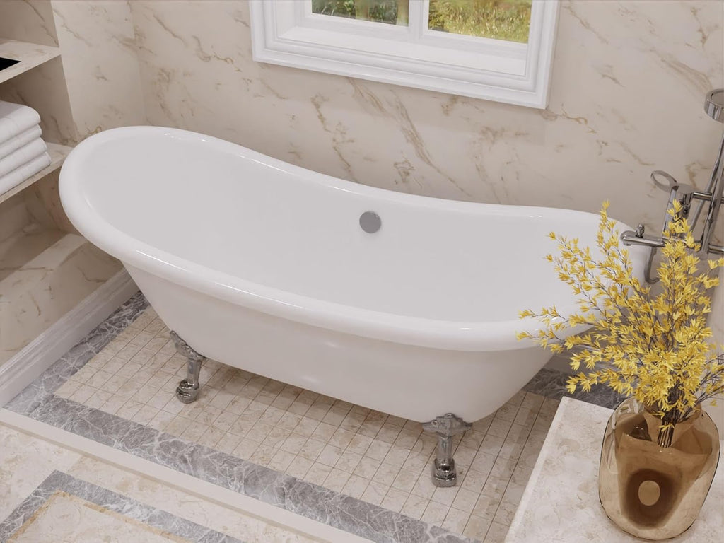 Clawfoot Series One Piece Belissima Double Slipper Acrylic Tub in White|69.29 in. L x 28.35 in. W x 30.12 in. H |