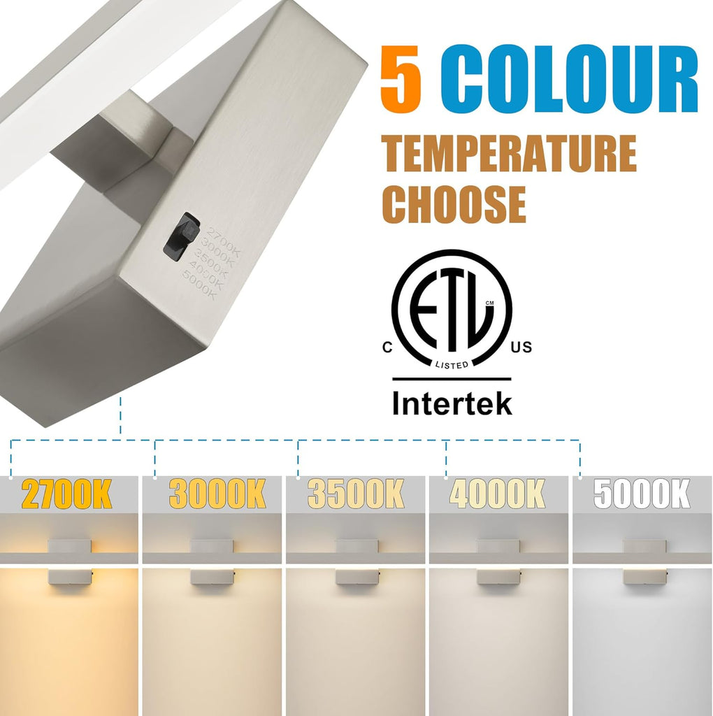 Nickel Bathroom Vanity Light Fixture 15.7'' 20W Dimmable 5CCT LED Hardwired | Bathroom Light Fixture Over Mirror