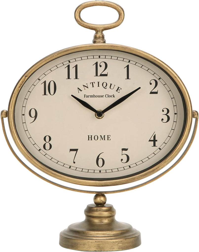 HOME Antique Table Clock, Gold Retro Desk Clock with Silent-Non-Ticking Battery Operated Rustic Desk Clock for