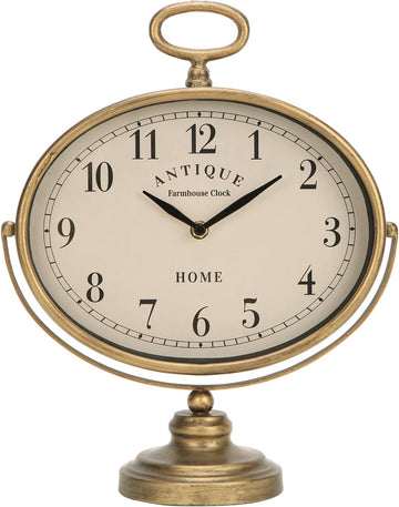 HOME Antique Table Clock, Gold Retro Desk Clock with Silent-Non-Ticking Battery Operated Rustic Desk Clock for