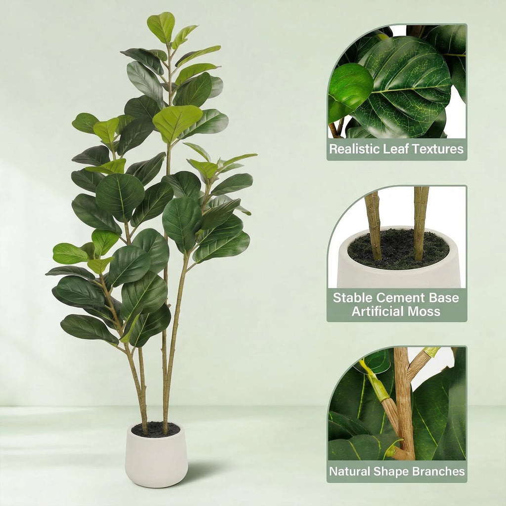 6FT Artificial Fiddle Leaf Fig Tree for Indoor Home Office Decor-Realistic Fake Ficus Tree in Black Planter, Faux