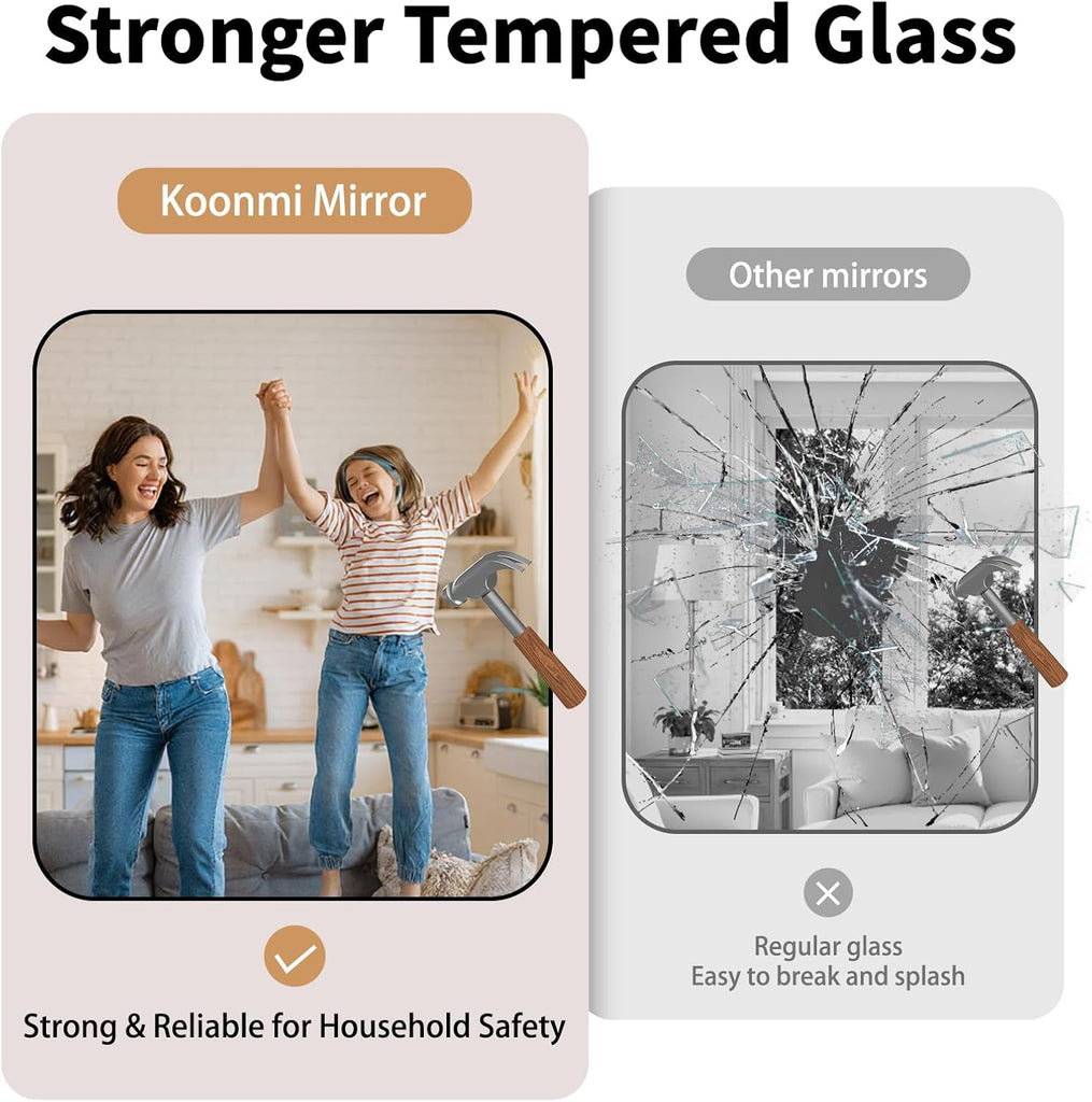Black Framed Bathroom Mirror - 30x60 Inch Shatterproof Tempered Glass Vanity Mirror Sink, Wall Mounted with Matte