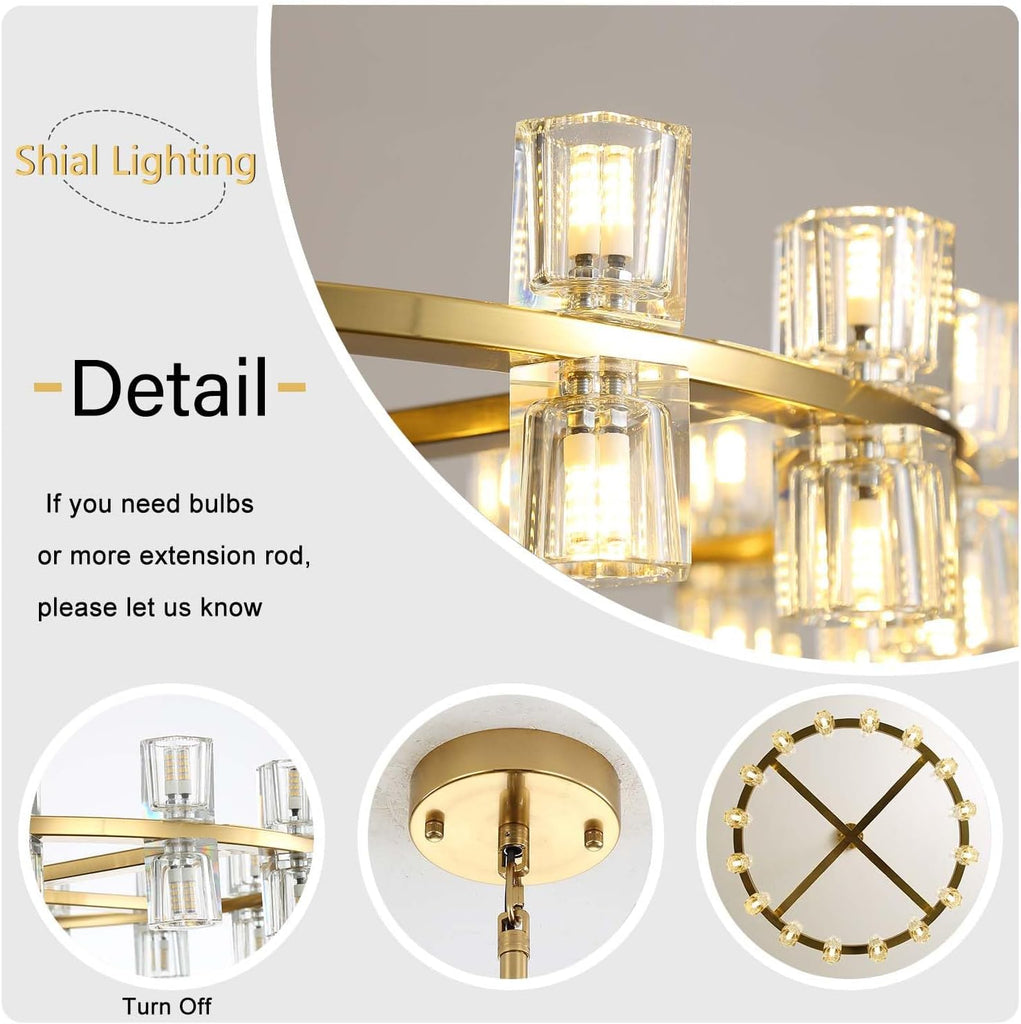 Inspired Arcachon Style Round Wagon Wheel Chandelier, 16" 16-Light Gold — Foyer, Dining & Living Room