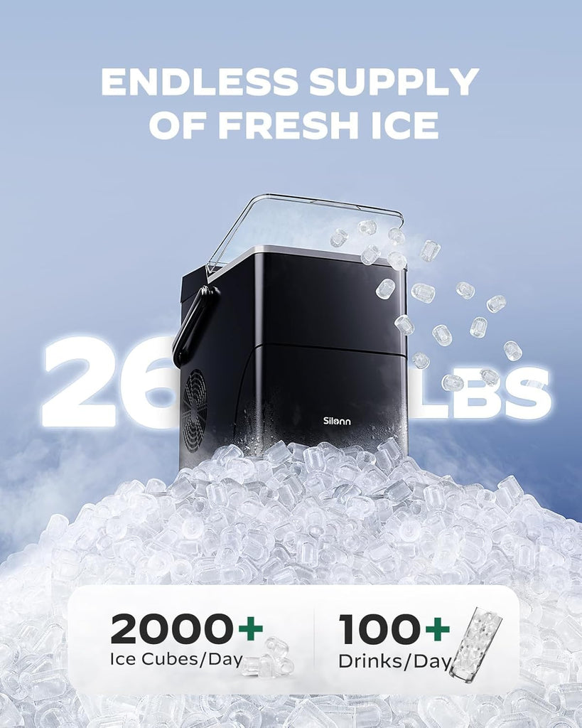 Countertop Ice Maker with Expanding Ice Basket, 9 Cubes in 6 Mins, 2.5L Ice Basket, Self-Cleaning Ice Maker with LED