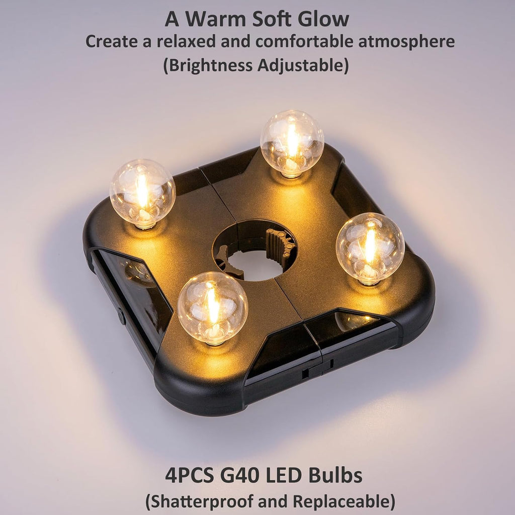 Battery Operated Patio LED Umbrella Light with G40 Bulbs, 3 Brightness Cordless Umbrella Pole Lights Tents