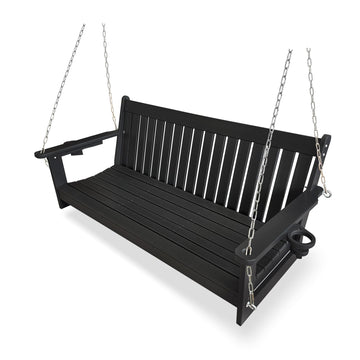 HDPE 3-Seater Porch Swing, 5-Feet Bench Swing with Foldable Cup Holders, 18/8 Stainless Steel Hardware, High Backrest