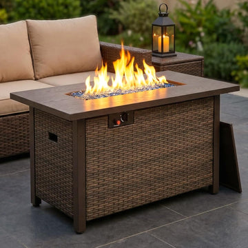 42" Propane Fire Pit Table, 50,000 BTU Outdoor Gas Fire Table with Lid