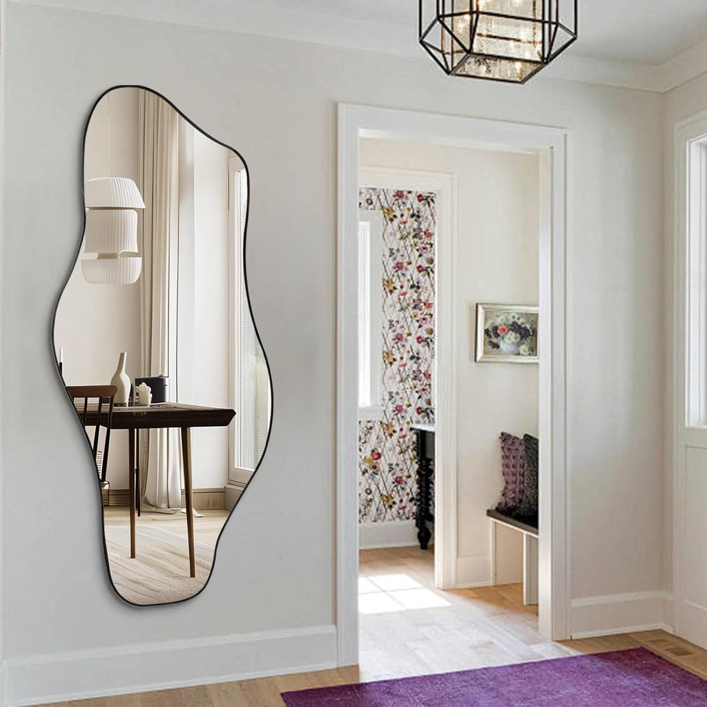 Irregular Mirror Full Length, 67"x31" Asymmetrical Tempered Glass Mirrors, Modern Large Organic Frameless Mirrors