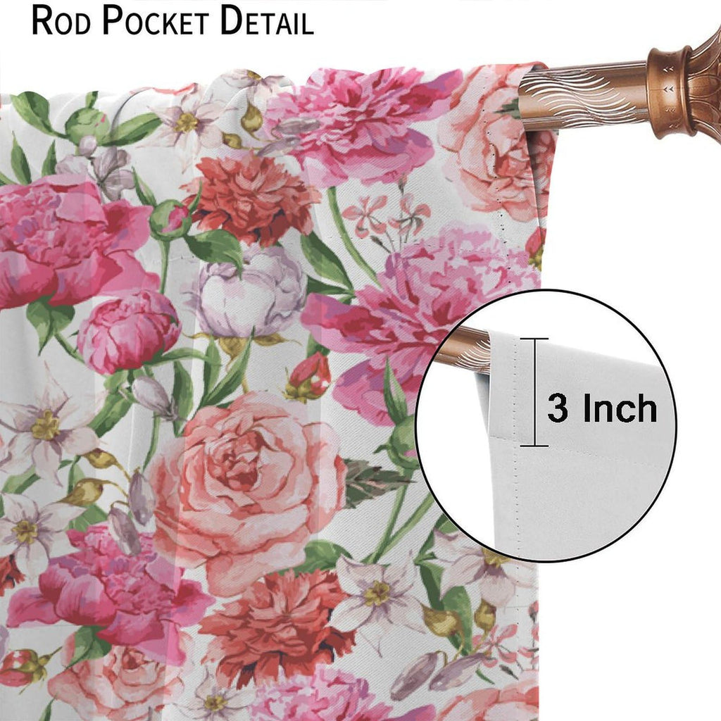 Watercolor Flower Blackout Window Curtain, Victorian Floral Pattern Painting Style Print with Peonie Living Room
