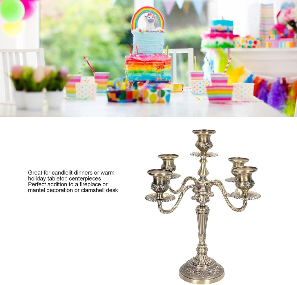 5-Candle Metal Candelabra, 10 Inch Tall 5 Arms Candlestick Holder for Taper Candles, Vintage Gothic Candle Holder