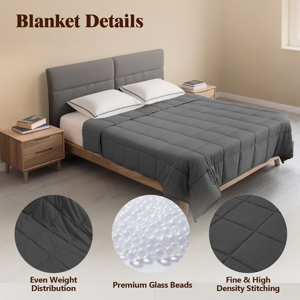 Weighted Blanket for Adults (15 lbs, 48" × 72", Grey) Twin Full Heavy Blanket for 140-160lbs, Breathable Weighted