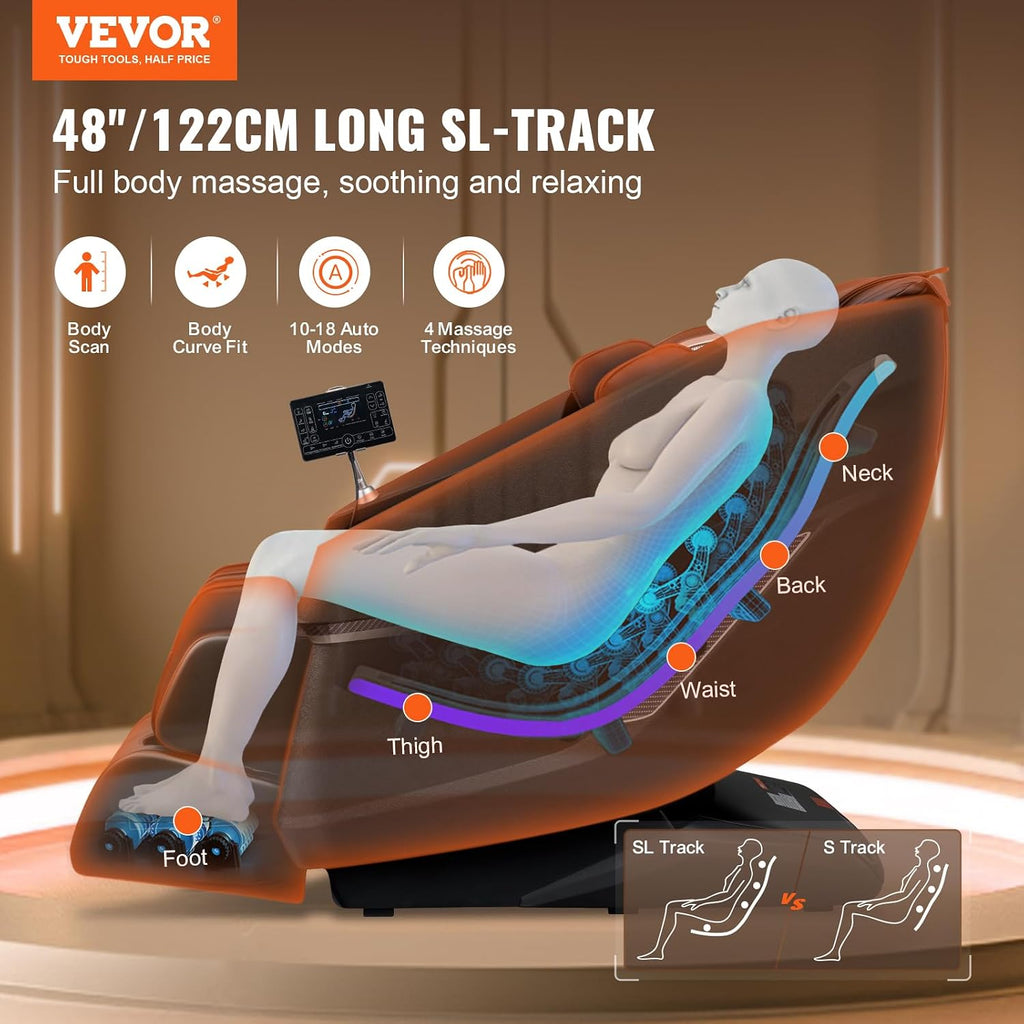Full Body Massage Chair, SL-Track Zero Gravity Massage Recliner, 3D Shiatsu, Body Scan, Heating, Bluetooth Speaker