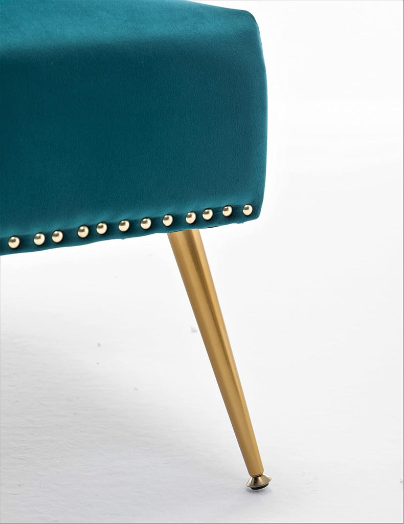Thia Armless Velvet Accent Chair , Elegant Seat with Nailhead Trim, Gold Metal Legs and Comfortable Curved Back, 28"