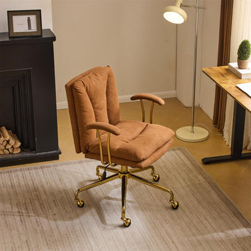 Home Office Desk Chair Comfy with wheels&Removable Armrests,Gold Base Vanity Chair with Back,Adjustable Rolling