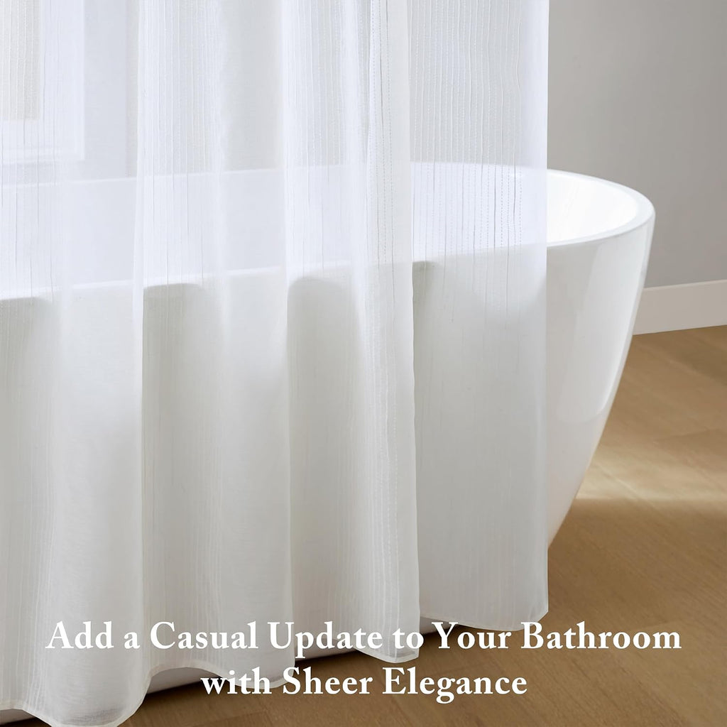 Anna Sheer Shower Curtain , 72 x 72, White | Adds Privacy, Machine Washable, Striped Pattern, OEKO-TEX Certified