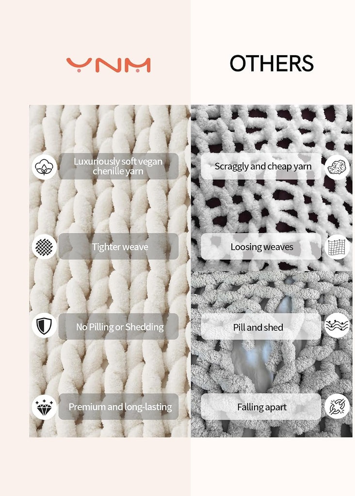 Chunky Throw Blanket, Hand Knitted with Chenille Yarn, Skin Friendly, Ventilated and Breathable, Machine Washable