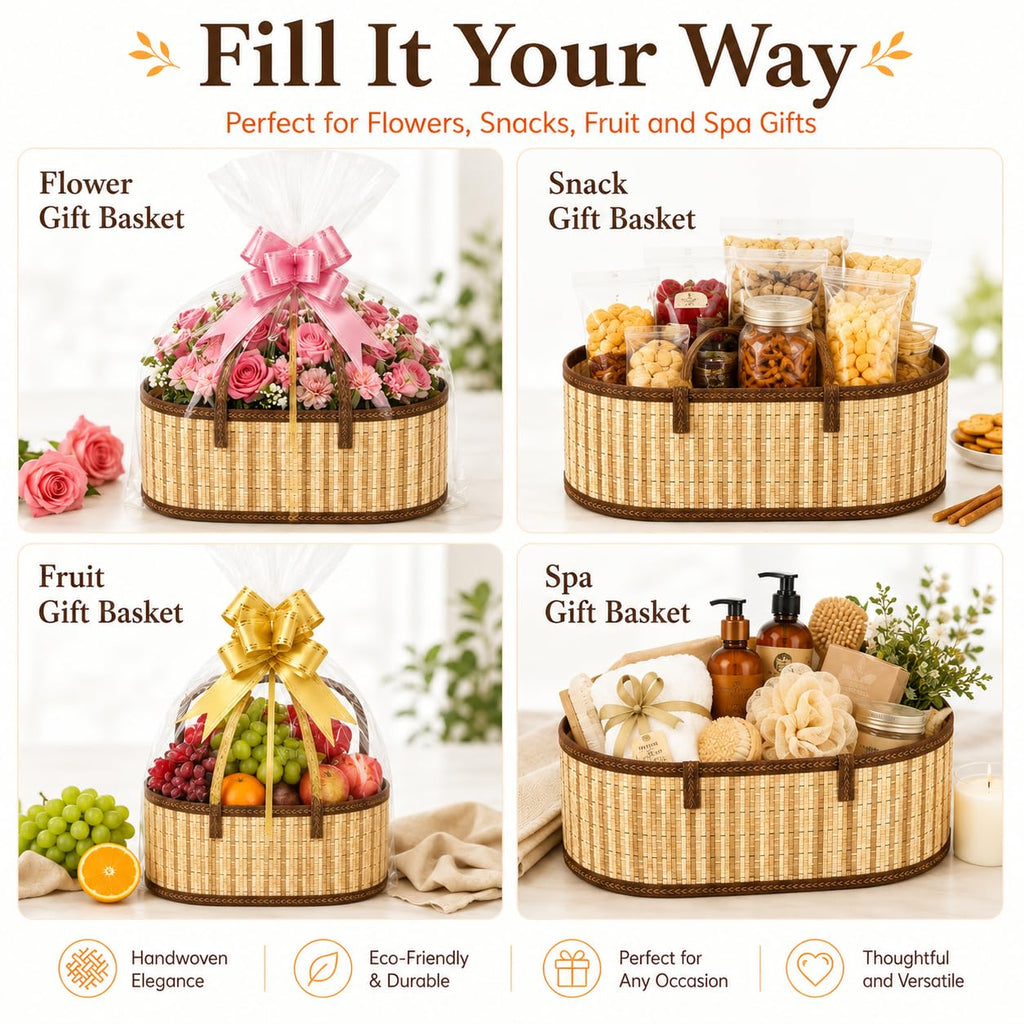 4 Sets Large Bamboo Woven Empty Baskets for Gifts, 15.8 x 7.9 x 6.3 in