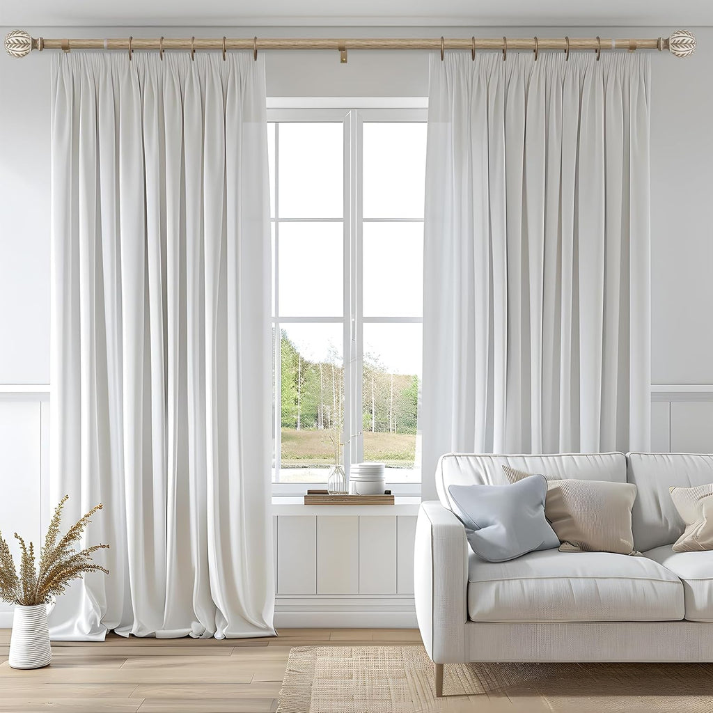 Boho Wood Curtain Rods for Windows 48 to 84 inch,1" Adjustable Heavy Duty Window Curtain Rod with Imitation Wood