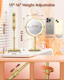 7" Lighted Makeup Mirror with 3 Color Lights & 10X Magnification, Adjustable Brightness & Height, 360° Swivel