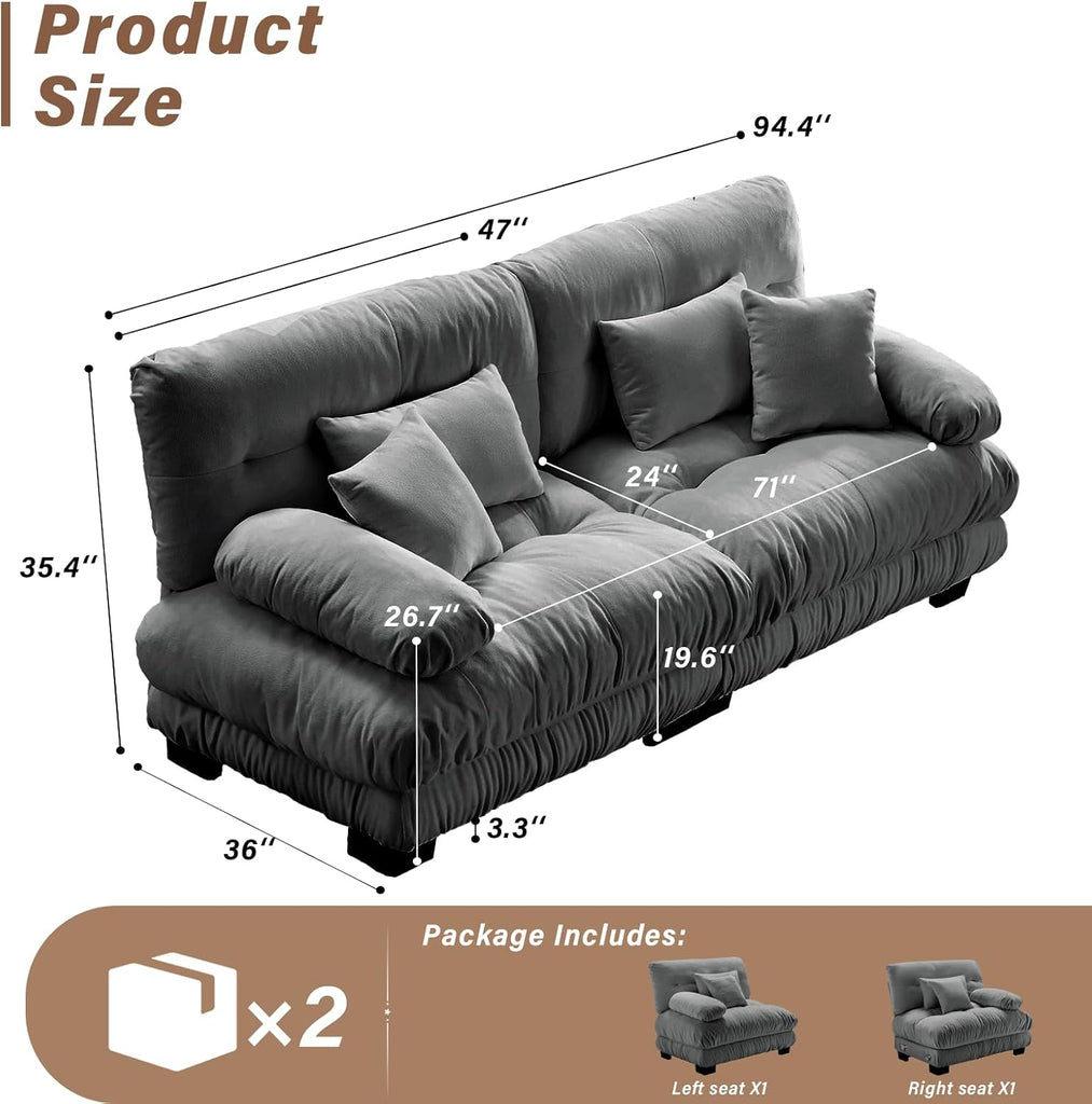Modern Living Room Velvet Recliner Sofa, Loveseat Sofa , Solid Wood Frame, Easy to Install (94.4 inch,Grey)