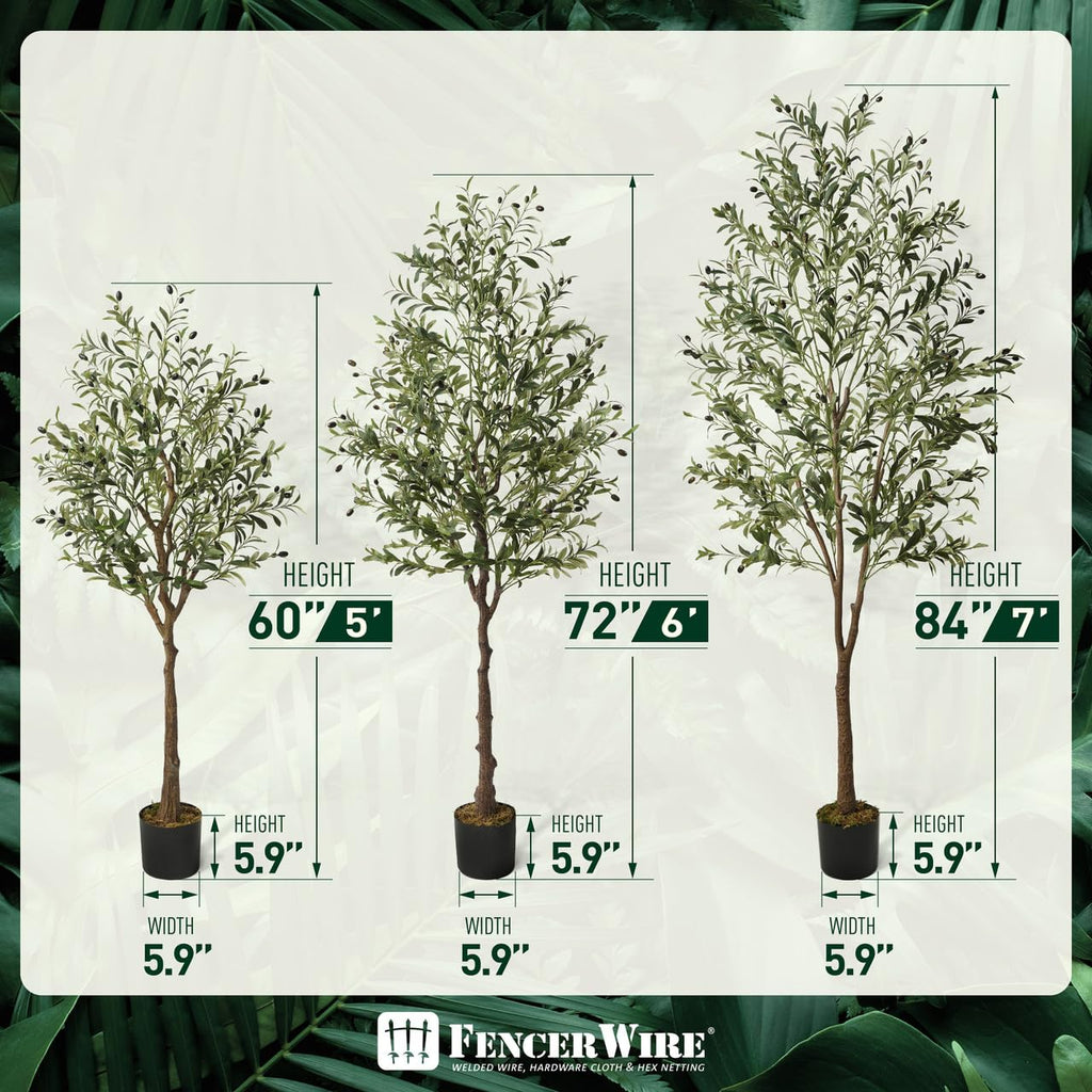 Artificial Olive Tree, 5/6 / 7 Feet Fake Potted Topiary Tree with Dried Moss, Faux Olive Branch and Fruit, Faux Plant