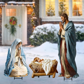 Large Nativity Scene Yard Metal Signs Stakes, 3pcs 38" Rustic Realistic Nativity Scene Christmas Decorations Outdoor