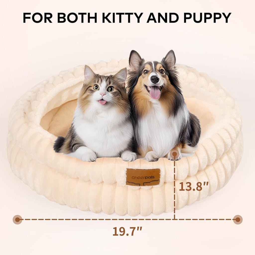 Cat Cave Bed for Indoor Cats, Washable Covered Cat Bed Hooded Kitty Bed Soft Fluffy Pet Bed for Puppy and Small