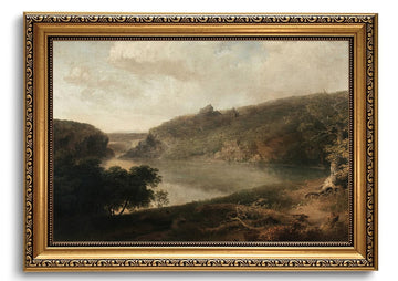 Vintage Lake Landscape Gold Framed Canvas Wall Art 12x16 inch