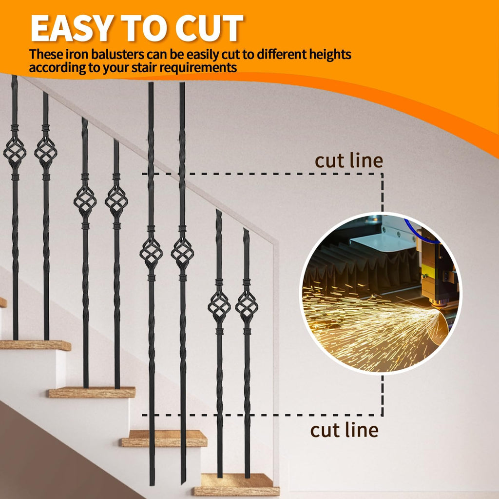 15 Pack Iron Balusters for Staircase Interior, Stair Balusters 44" Black