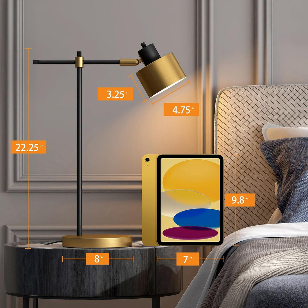 22.2" Modern Desk Lamp, Metal Table Lamp with LED Bulb, Adjustable Reading Lamps, Mid Century Task Lamp