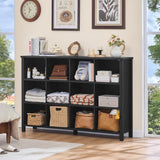 12 Cube Storage Organizer, Farmhouse 62 Inch Wide Black Oak Display Bookshelf, Wooden 3 Tier Large Open Book Shelf