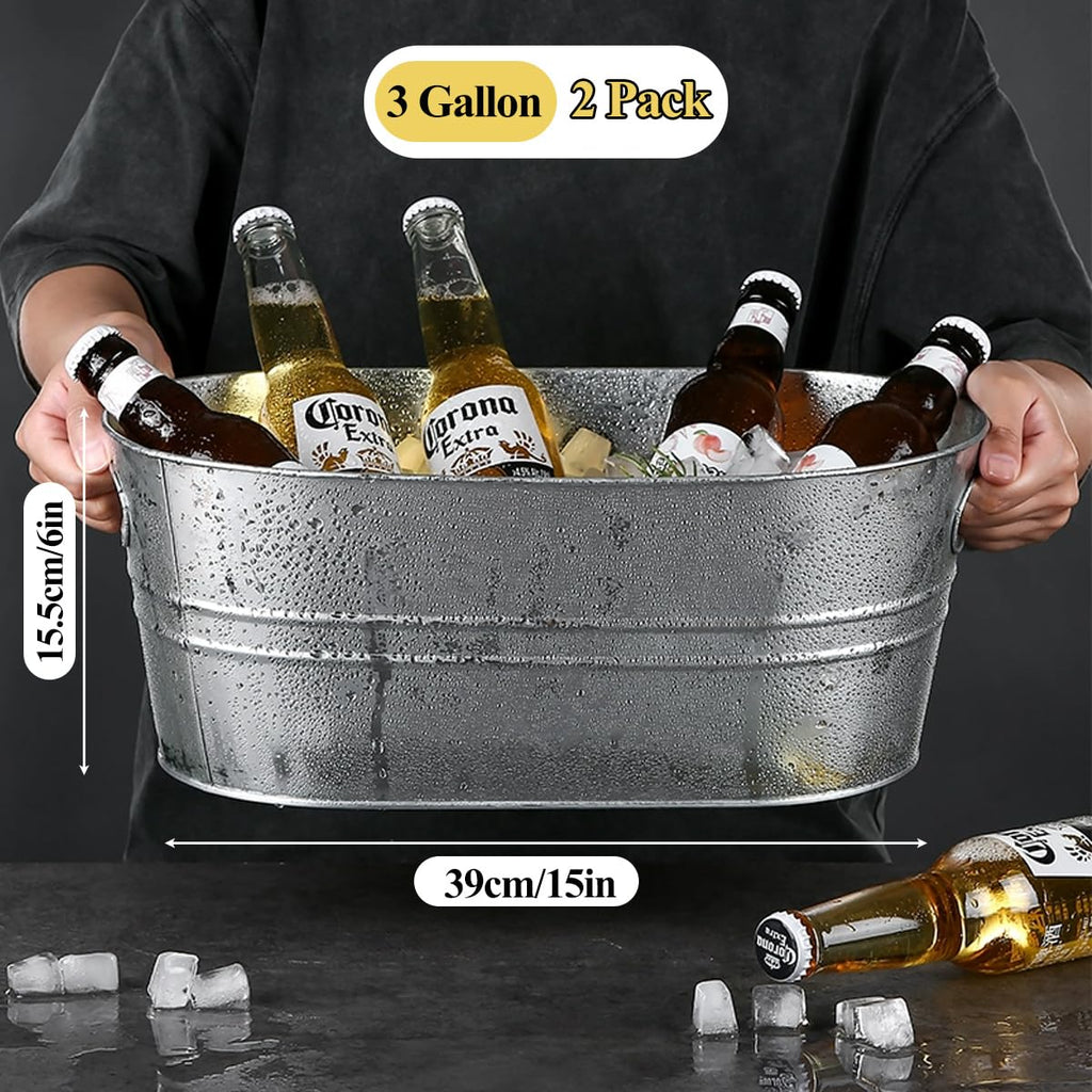 2 Pack Galvanized Tub Ice Bucket Large Metal Drink Buckets for Parties Beer Beverage Tub with Carry Handles for