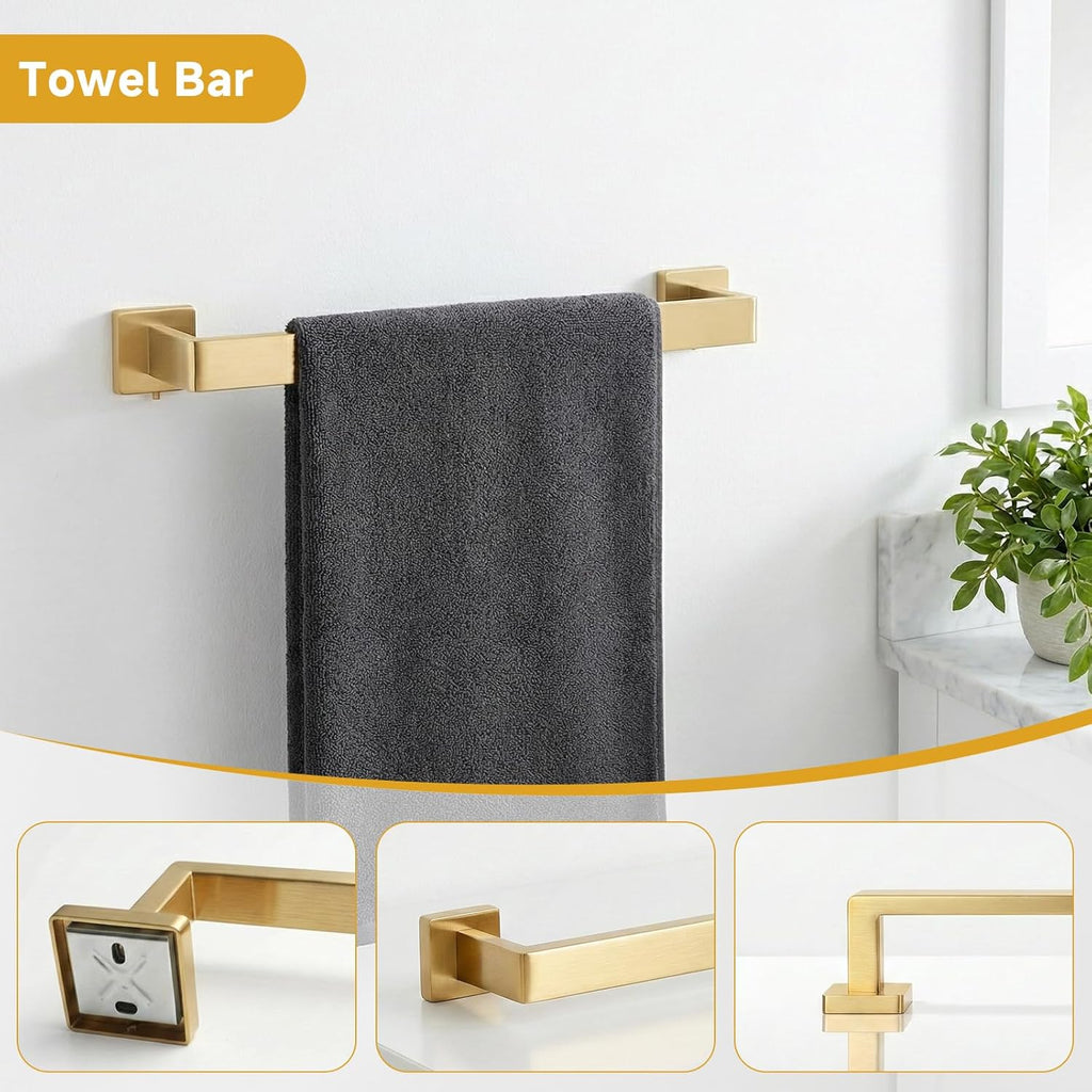 5-Piece Brushed Gold Bathroom Accessory Set, 16 Inch Bathroom Hardware Set, Towel Racks , SUS304 Stainless Steel Wall