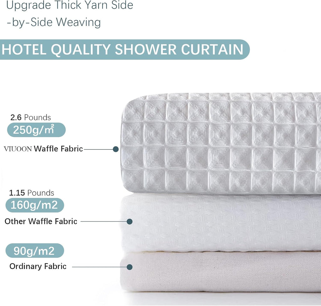 No Hook Waffle Weave Shower Curtain with Snap-in Fabric Liner Set | 71W x 74H,256GSM Waffle Weave White Hotel Grade