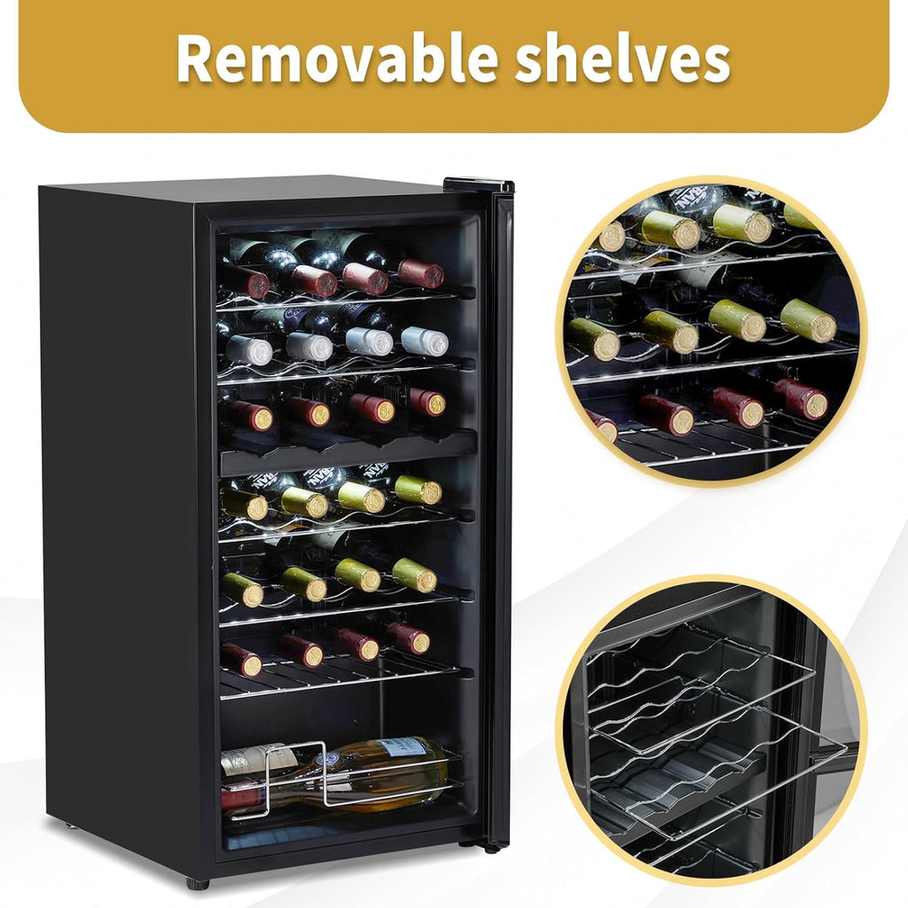 28-Bottle Dual Zone Compressor Wine Cooler, Freestanding Compact Mini Wine Fridg