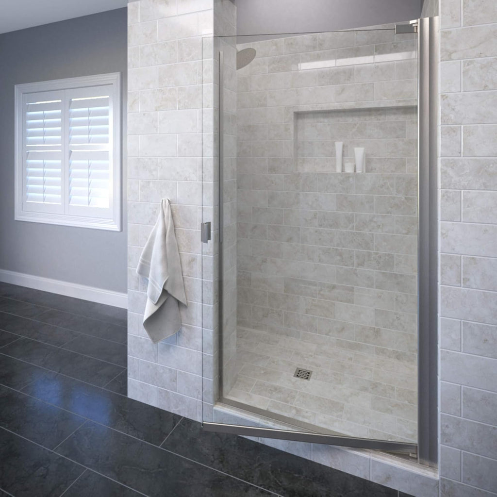 Armon 32.75 to 34.25 in. width, Semi-Frameless Pivot Shower Door, Clear Glass, Brushed Nickel Finish