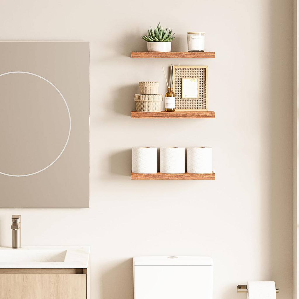 Floating Shelf, 3-Pack 16" Rustic Brown Floating Shelves for Wall, Wood Wall Shelf Décor, Floating Shelves , and