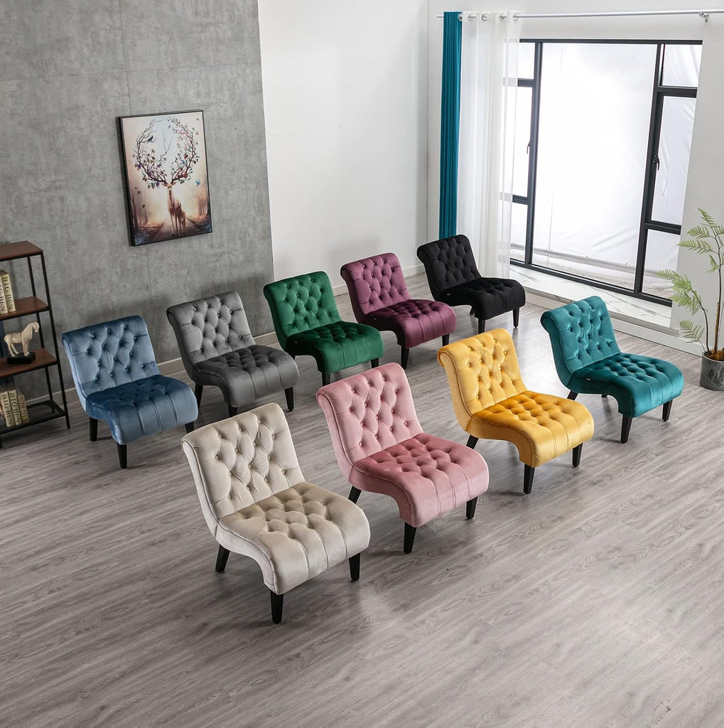 Comfy Velvet Accent Chair, Upholstered Armless Side Chair , Modern Small Lounger with Tufted Back and Rolled Edge