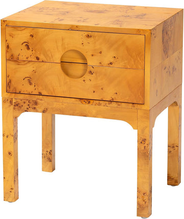 Kayla Modern and Contemporary Real Mappa Burl Wood 2-Drawer Nightstand